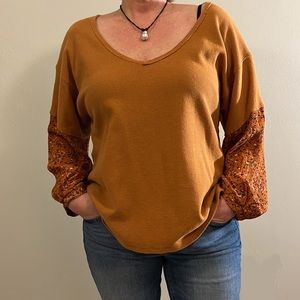 Anthropologie, size medium, burnt orange, thermal floral long sleeve